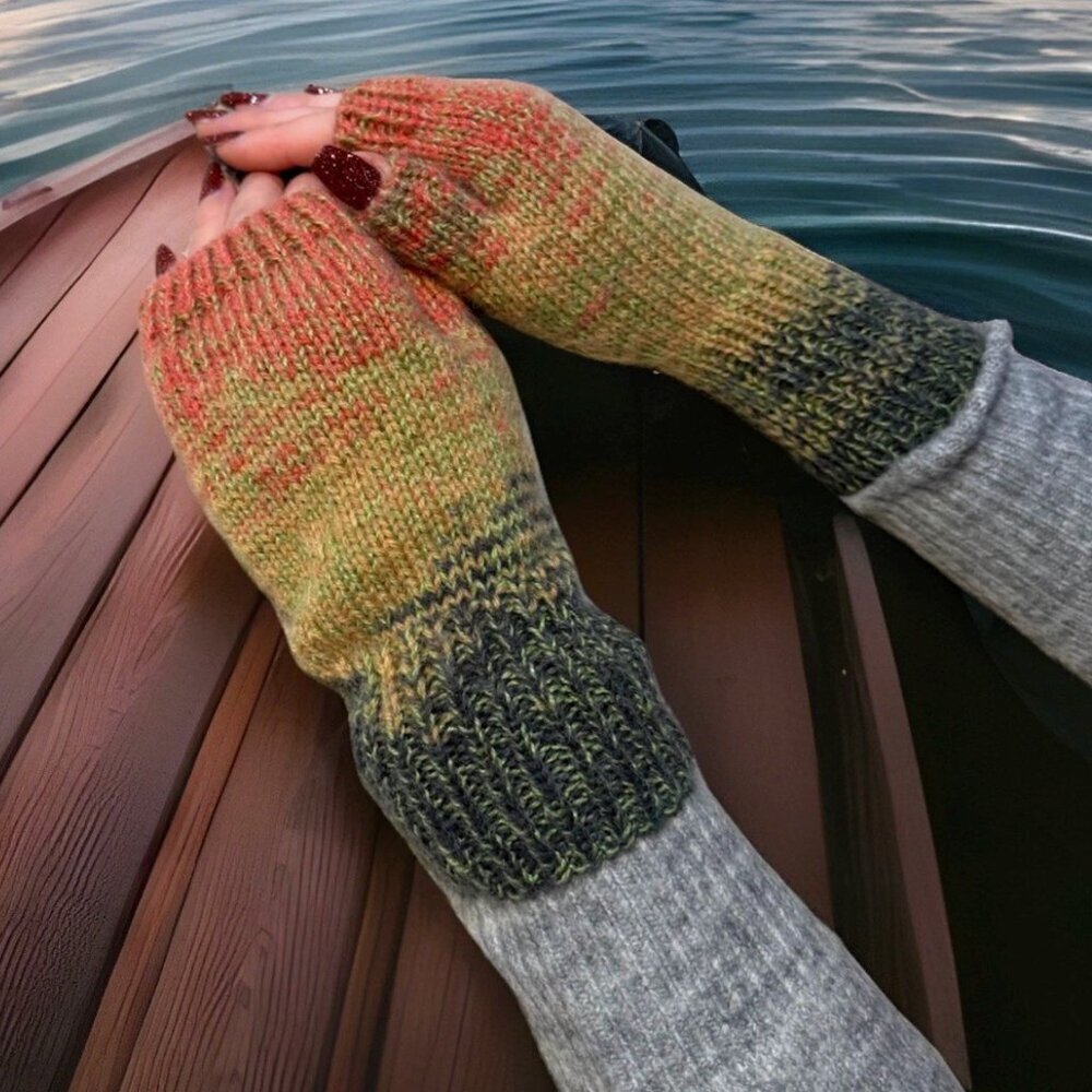 Handmade Women's Wool Blend Watermelon Multi Knit Fingerless Soft Mittens Gloves